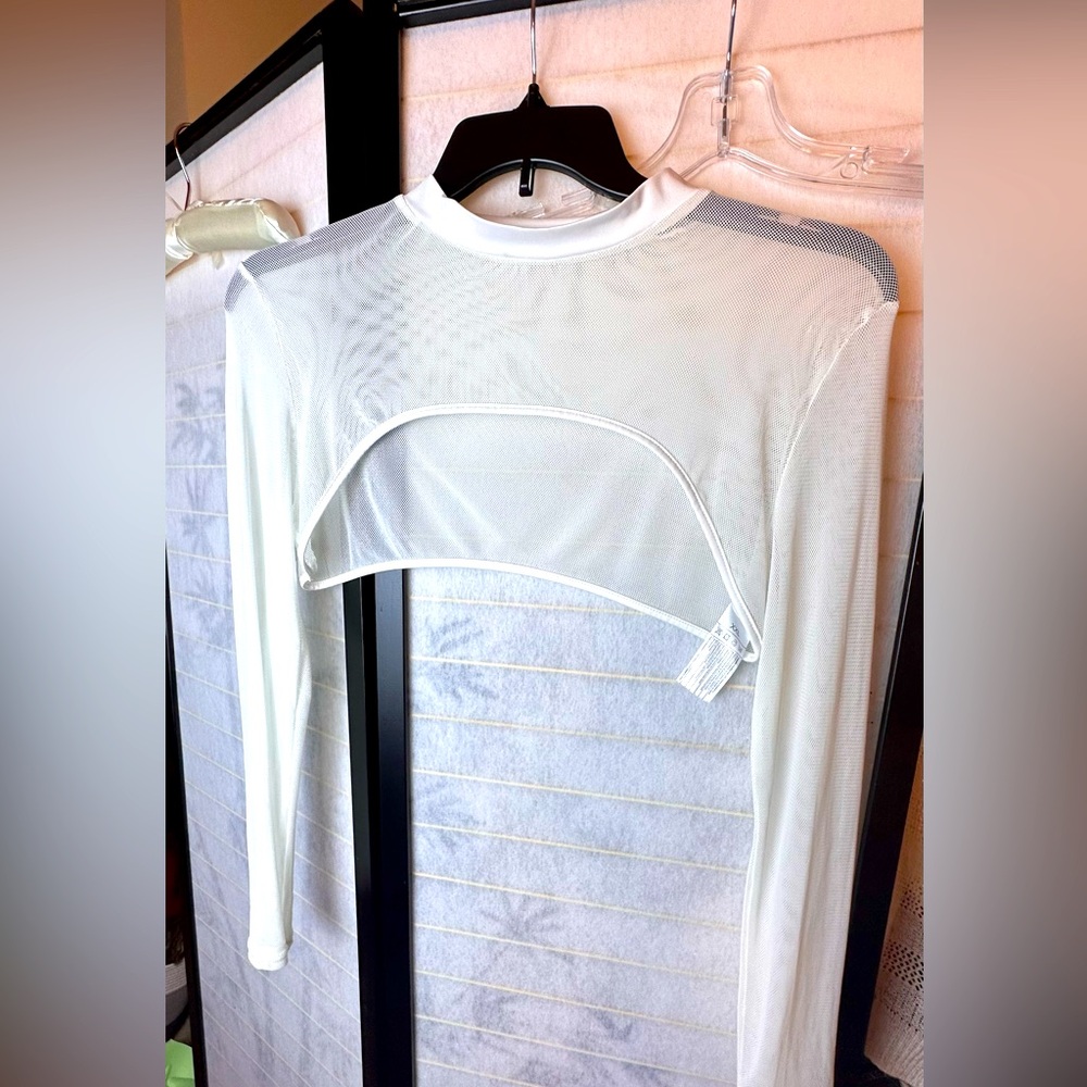 White Long Sleeve Cropped Net Top Athletic or Club Wear Size XXL